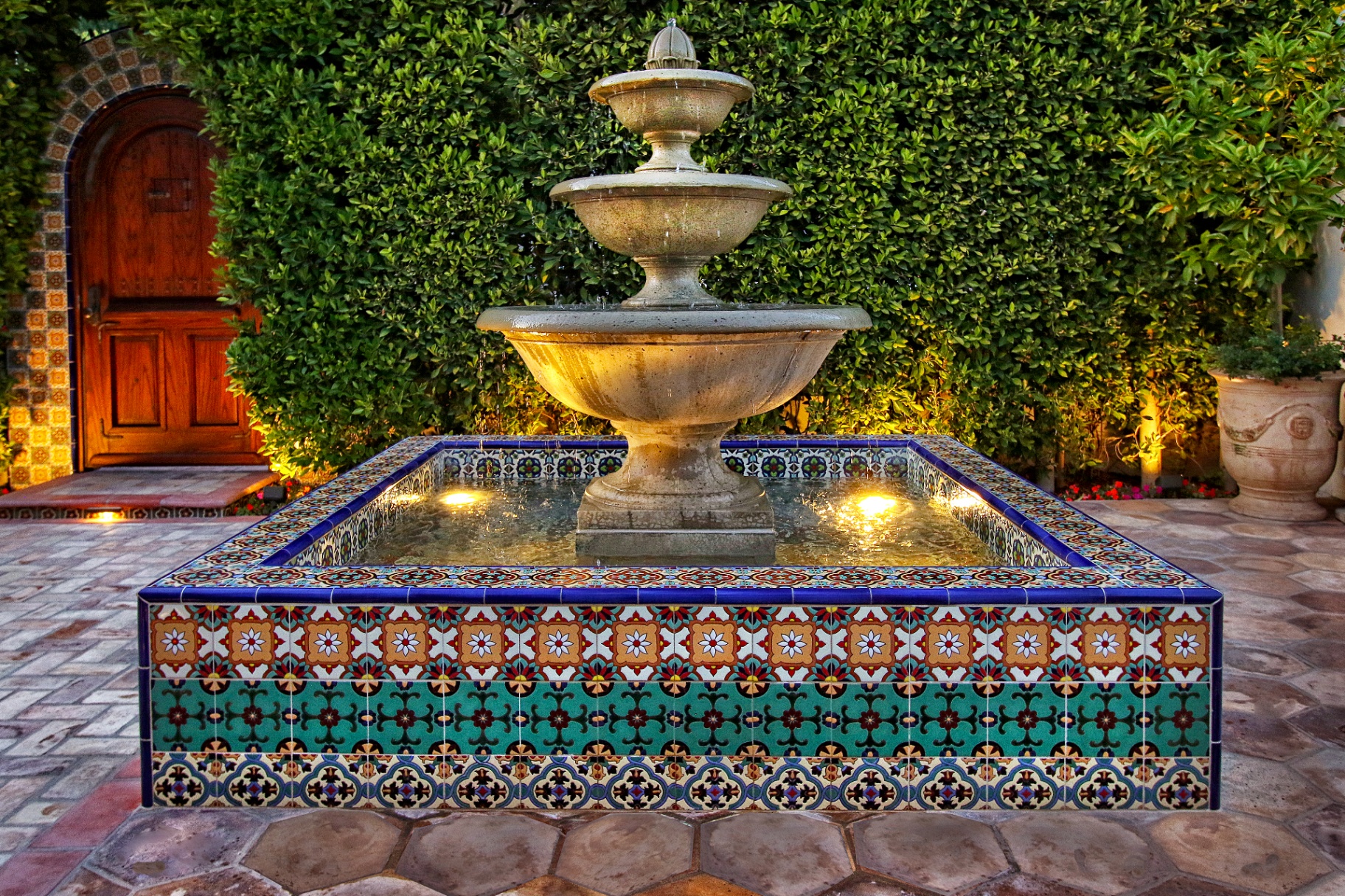 Limestone pool terrace and steps, Beverly Hills